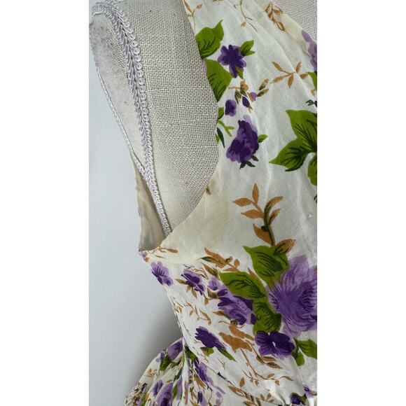 Aryeh Anthropologie Floral Midi Dress Womens Small Sleeveless Cream Purple - Picture 10 of 11
